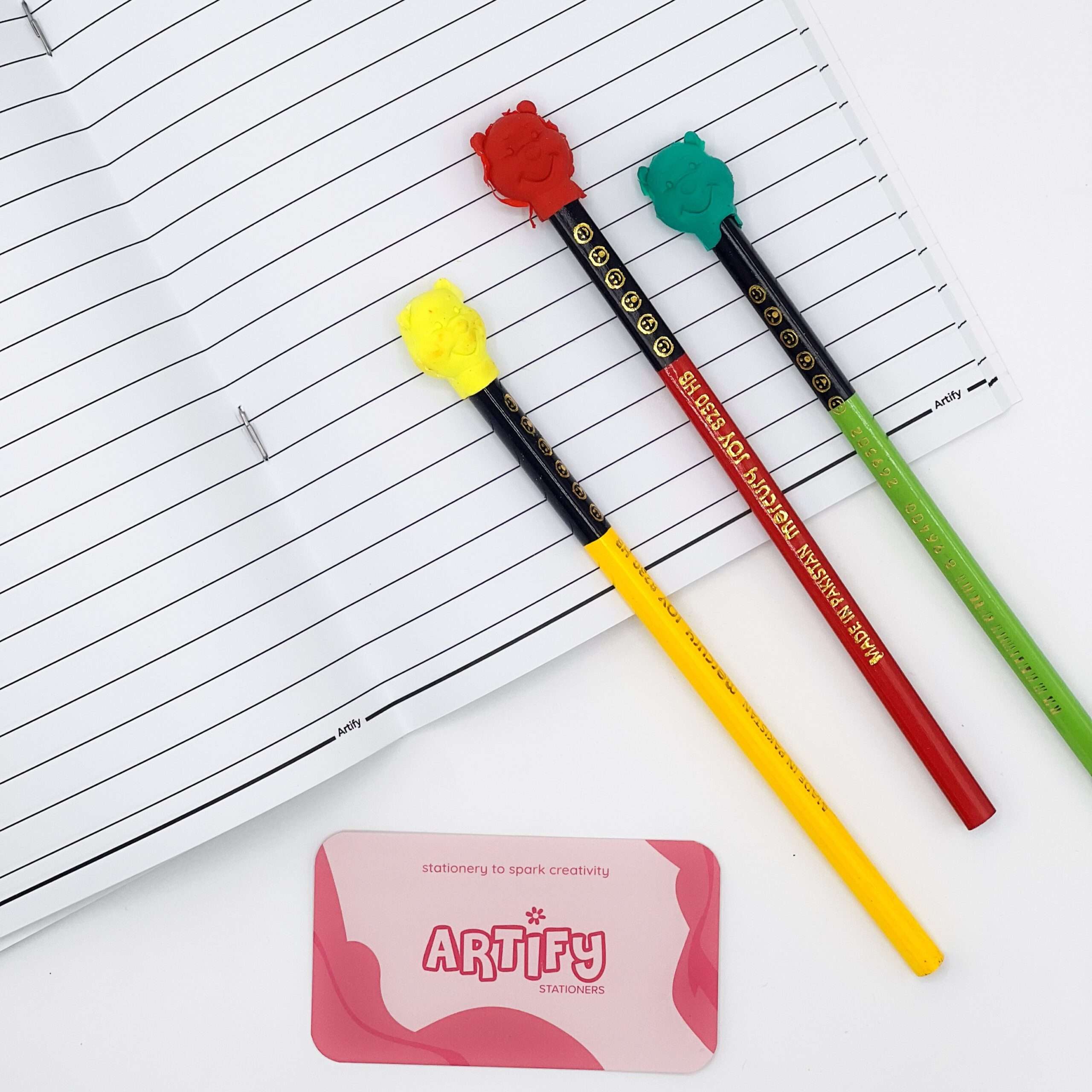 Dual colour pencil with bear eraser